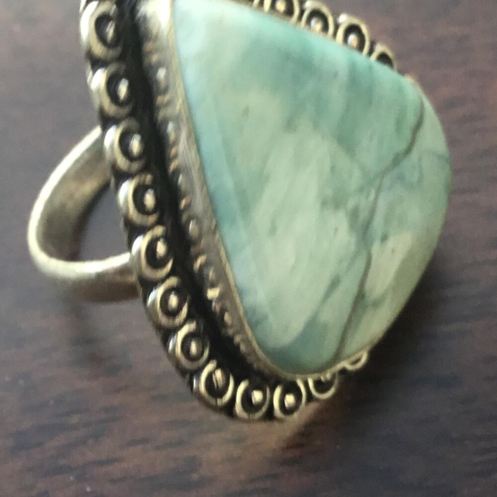 Handcrafted Amazonite Bohemian Statement Ring Size 7.75